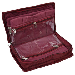 Kuber Industries Embroidery Design Satin Jewellery Pouch Cum Makeup Kit (Maroon) - KUBMART02514