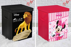 Kuber Industries Disney Lion King & Minnie Print Non Woven Fabric Foldable Laundry Organiser with Lid & Handles (Set of 2, Black & Pink)-KUBMART10411, Standard