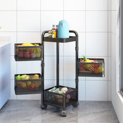 Kuber Industries 4Th Generation Square Rotating Rack|4-Layer Kitchen Trolley with 360 Rotation|Portable Storage Rack for Bathroom, Bedroom (Black)