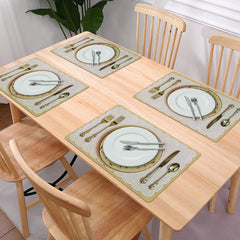 Heart Home Multiuses Plate & Spoon Print PVC Table Placemat with 6 Coasters for Kitchen, Dining Table Set of 6 (Golden) 52HH4053