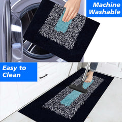 Heart Home Kitchen Set | Luxury Kitchen Floor Door Mat Runner Set | Doormat for Kitchen | Cotton Border Kitchen Set | Door Mat & Kitchen Runner Set | 2 Pcs Set | Blue