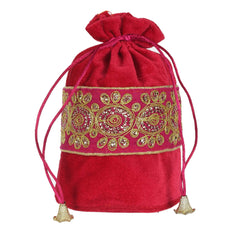 Kuber Industries Embroidered Design Drawstring Potli Bag Party Wedding Favor Gift Jewelry Bags-Pack of 2 (Pink & Yellow)