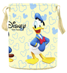 Kuber Industries Disney Team Mickey Round Non Wovan Laundry Basket with Lid & Handles|Collapsibal Material|Durable Stiched Handles|Size 37 x 37 x 47 CM |Capicity 45 LTR (Cream)-KUBMART12049