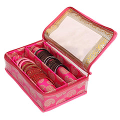 Kuber Industries Brocade Hardboard 2 Rod Bangle Box, Pink