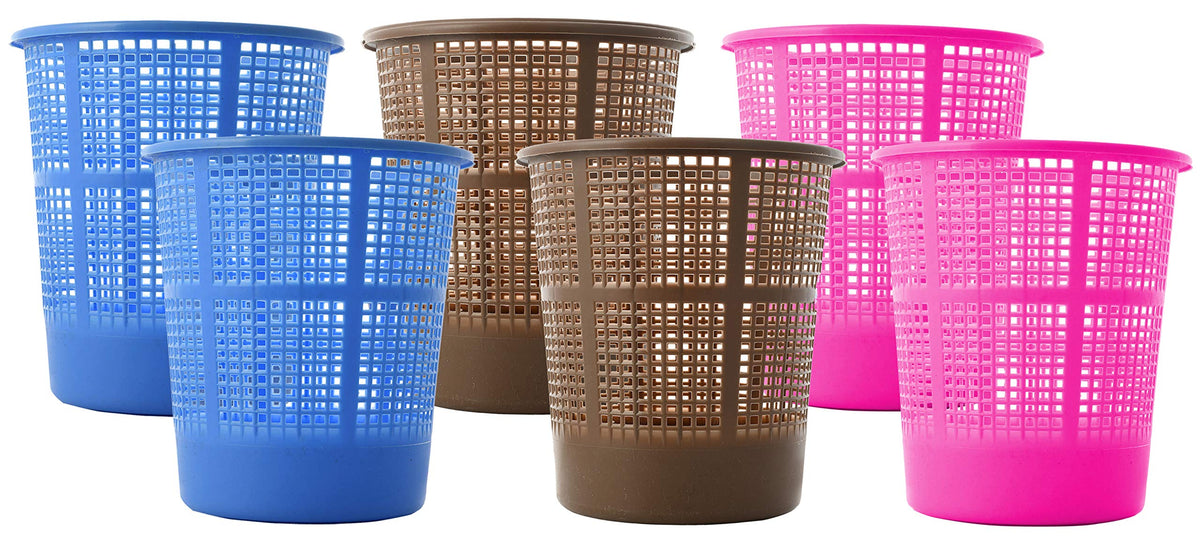 Kuber Industries Plastic 6 Pieces Mesh Dustbin Garbage Bin for Office use, School, Bedroom, Kids Room, Home, Multi Purpose, 5 Liters (Blue & Brown & Pink)-KUBMART357