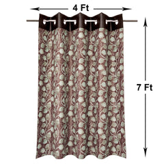 Kuber Industries Silk Decorative 7 Feet Door Curtain | Leaf Print Blackout Drapes Curtain with 8 Eyelet for Home & Office (Brown)