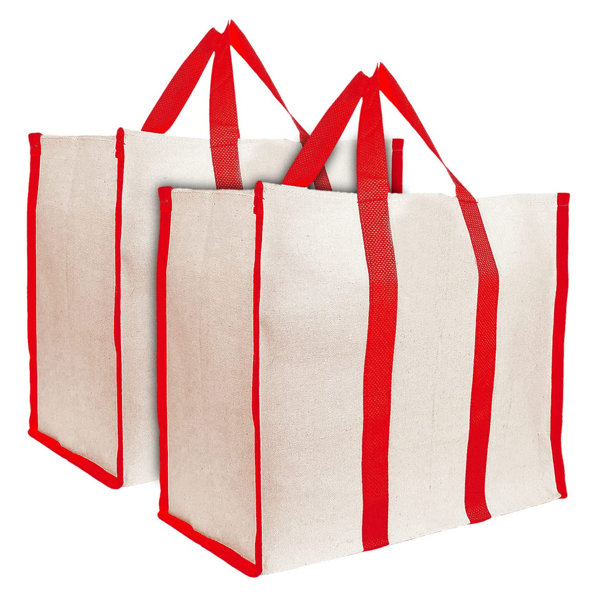 Kuber Industries Canvas Shopping Bags/Grocery Bag for Carry Grocery, Fruits, Vegetable with Handles Pack of 2 (Red) 54KM4016