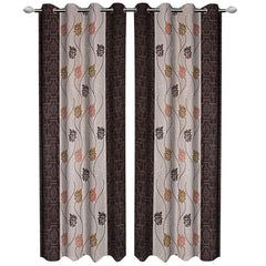 Kuber Industries Floral Design 4 Pieces Polyester Eyelet Door Curtain 7 Feet (Coffee)-CTKTC30192