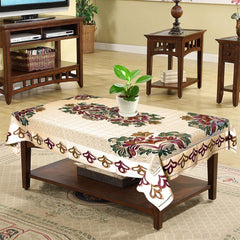 Kuber Industries Floral Printed Cotton 4 Seater Center Table Cover,40"x60" (Sand & Maroon)-44KM069