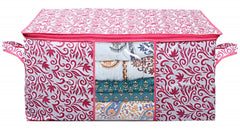 Kuber Industries Leaf Design 2 Piece Non Woven Fabric Underbed Storage Bag,Cloth Organiser,Blanket Cover with Transparent Window, Red & Pink -CTKTC41044,Standard