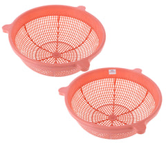 Heart Home Unbreakable Round Plastic Kitchen Vegetables and Fruits Basket Multipurpose Organizers Storage Basket (Peach)-Pack of 2-HHEART15156