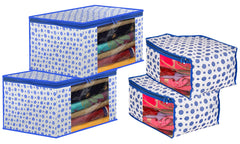 Kuber Industries Dot Printed Foldable, Lightweight Non-Woven Blouse & Saree Cover/Organizer Set With Tranasparent Window- Pack of 4 (Blue)-46KM0467