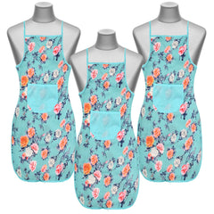 Heart Home Flower Printed Apron with 1 Front Pocket- Pack of 3 (Green)-50HH0715