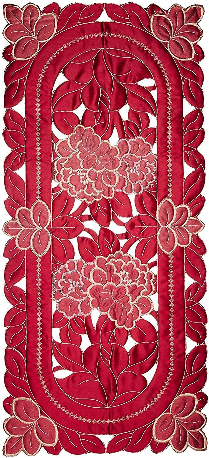 Kuber Industries Fabric Embroidery Table Runner in Soft Cloth, Maroon-KI19401