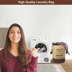 Kuber Industries Waterproof Round Non Wovan Laundry Bag/Hamper|Metalic Printed With Handles|Foldable Bin & 45 Liter Capicity|Size 37 x 37 x 49, Pack of 1 (Beige & Brown)-KUBMART11450