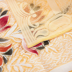 Kuber Industries Cotton 5 Seater Sofa Cover|Premium Cotton Fabric & Side Flower Design|Cutting Edge Round Shape, 10 Piece (Cream)