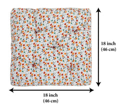Heart Home Flower Printed Microfiber Durable, Comfortable & Soft Square Chair Pad/Cushion/Seat Pad, 18 * 18 Inch (White)