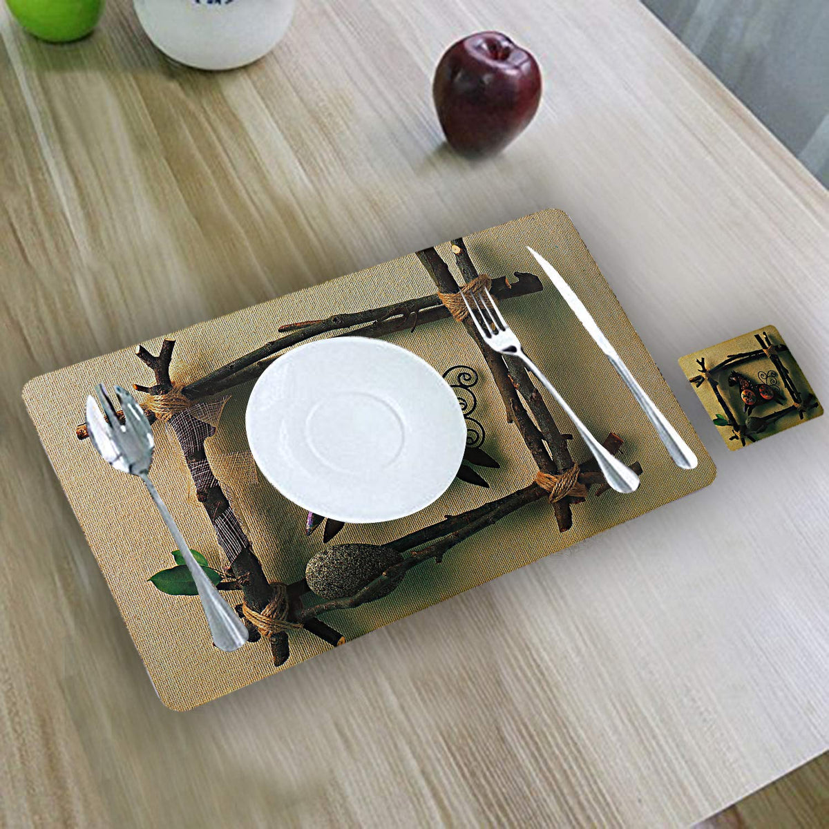 Kuber Industries Horse Design PVC 6 Pieces Dining Table Placemat Set with Tea Coasters-Brown (CTCOMPST28)