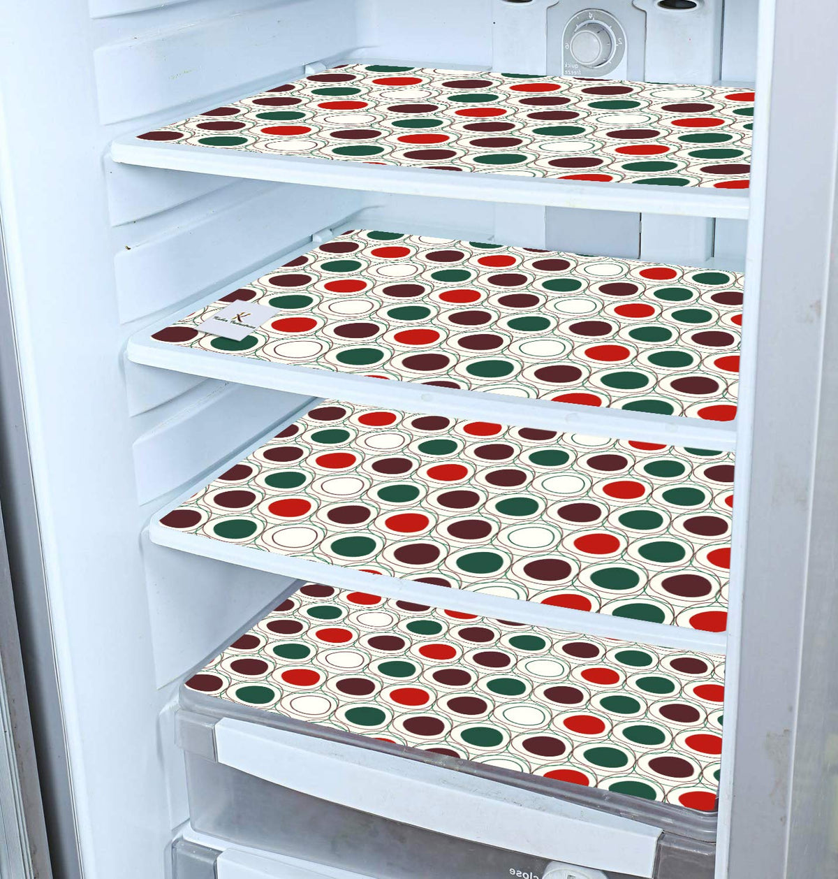 Kuber Industries Circle Design 4 Pieces PVC Refrigerator/Fridge Multipurpose Drawer Mat Set (Brown) CTKTC33629