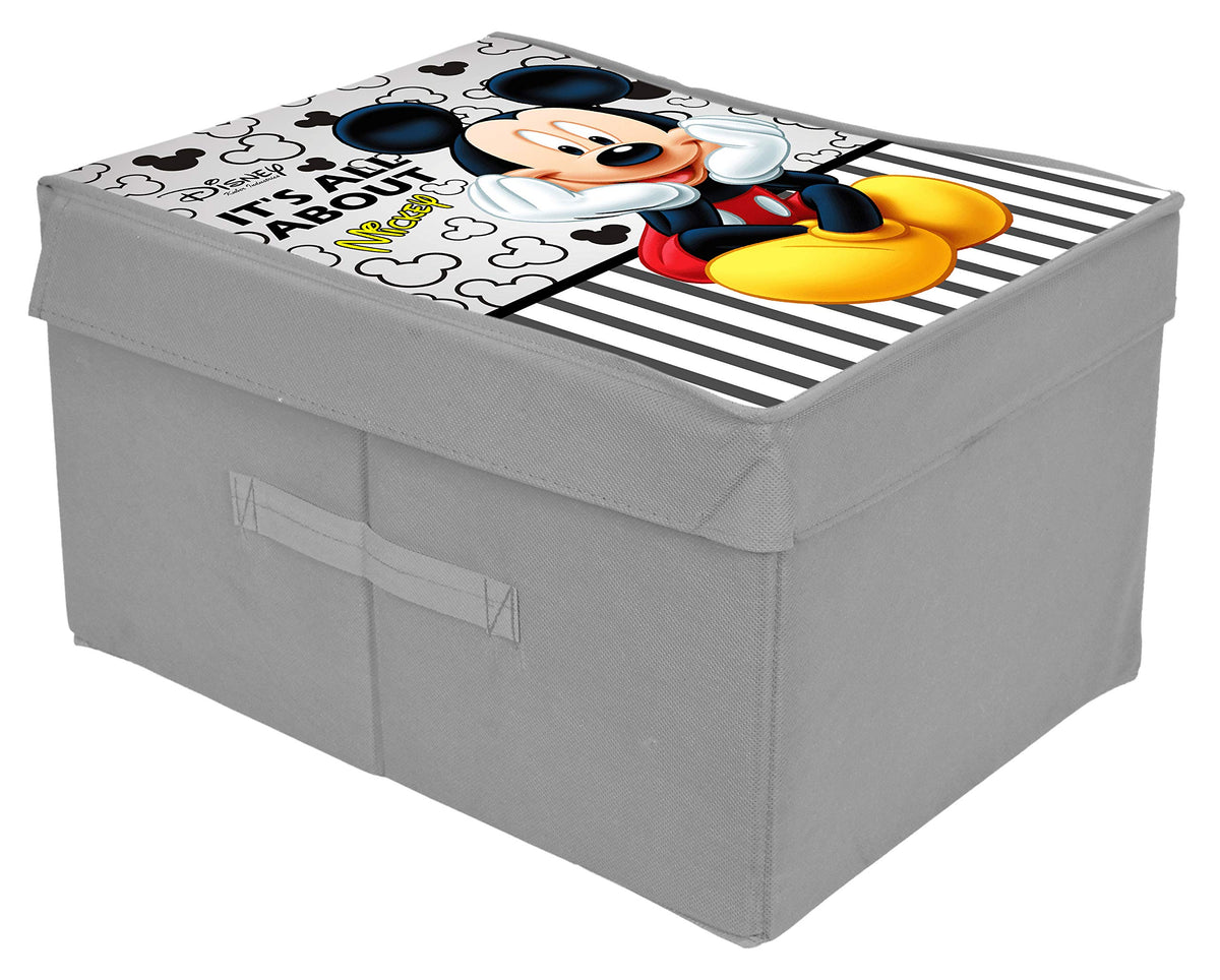 Kuber Industries Disney Mickey Print Non Woven Fabric Foldable Saree,Shirt Cover Storage Organizer Box with With Lid, Extra Large (Grey)-KUBMART16312