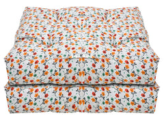 Kuber Industries Flower Printed Microfiber Square Chair Pad Seat Cushion for Rocking Chair, Office Chair, Dinning Chair, Indoor/Outdoor, 18 * 18 Inch- Pack of 2 (White)