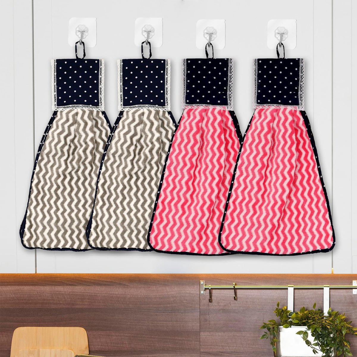 Heart Home Napkin | Washbasin Hanging Napkin | Kitchen Towel with Ties | Napkin for Kitchen | Zig Zag Napkin for Bathroom | Hand Towel for Kitchen | Pack of 4 | Multi