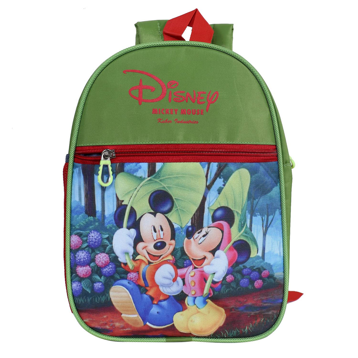 Kuber Industries Polyester Waterproof Disney Mickey & Minnie Mouse Print Backpack|Sturdy School Bag for Kids (Green)