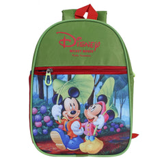 Kuber Industries Polyester Waterproof Disney Mickey & Minnie Mouse Print Backpack|Sturdy School Bag for Kids (Green)
