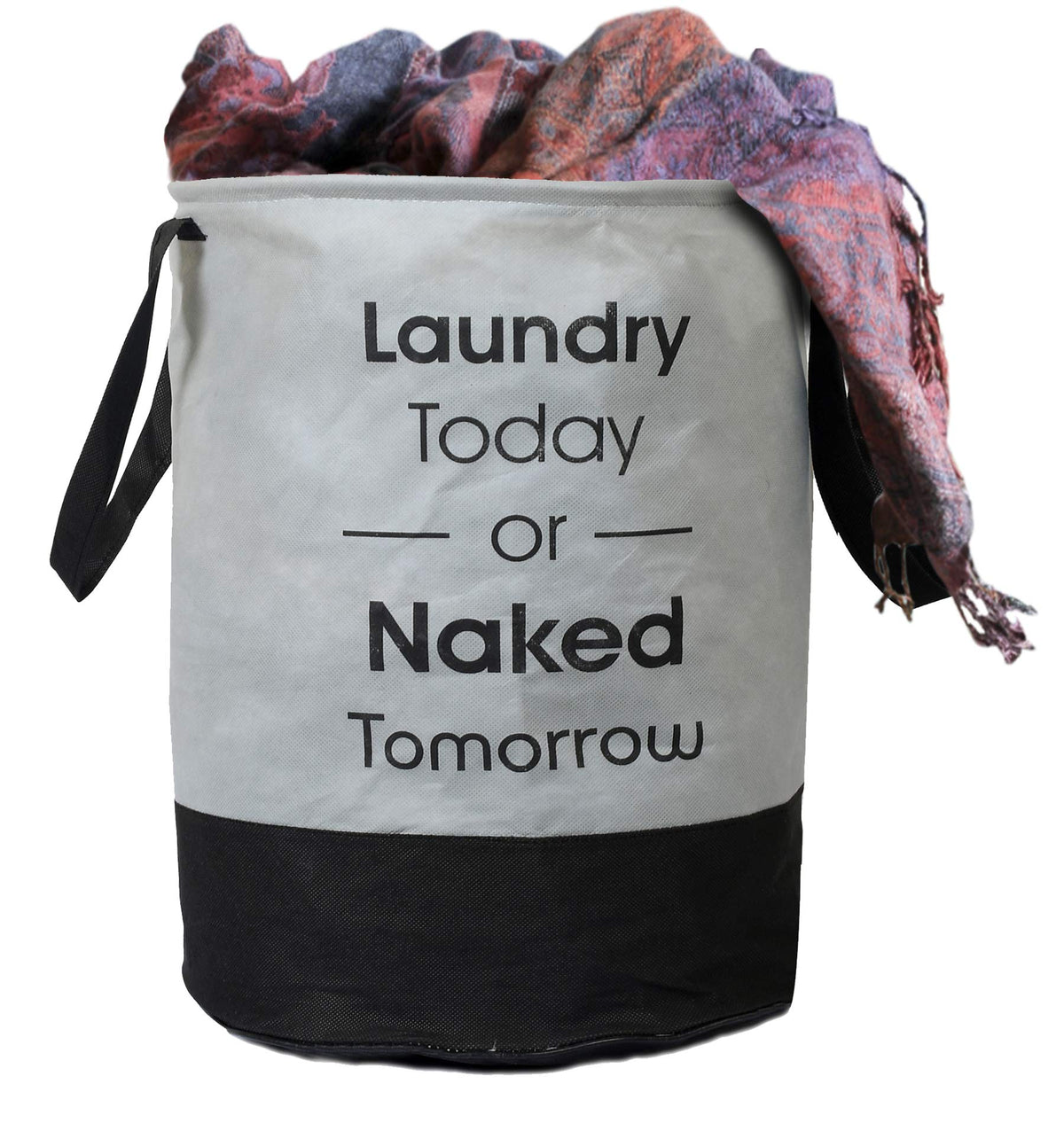 Kuber Industries Round Non Woven Fabric Foldable Laundry Basket|Toy Storage Basket|Cloth Storage Basket With Handles| Capicity 45 Ltr (Grey & Black)-KUBMART11446