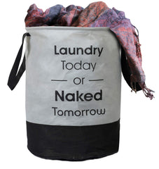 Kuber Industries Round Non Woven Fabric Foldable Laundry Basket|Toy Storage Basket|Cloth Storage Basket With Handles| Capicity 45 Ltr (Grey & Black)-KUBMART11446
