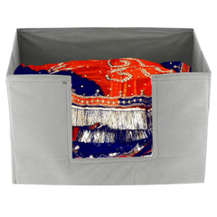 Kuber Industries Large Capacity Space Saver Closet, Stackable and Foldable Saree, Clothes Storage Bag, Non -Woven Rectangle Cloth Saree Stacker Wardrobe Organizer (Grey) - CTKTC039106