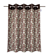 Heart Home Silk Decorative 9 Feet Long Door Curtain | Leaf Print Blackout Drapes Curtain with 8 Eyelet for Home & Office, Pack of 2 (Coffee)