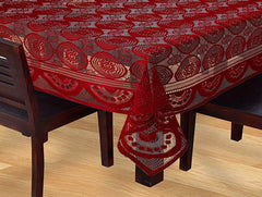 Kuber Industries Circle Design Cotton Round 6 Seater Dining Table Cover (KUBMART02712, Maroon)