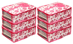 Kuber Industries Flower Printed Shirts & Clothing Organizer With Clear Window- Pack of 6 (Pink) (HS43KUBMART026193)