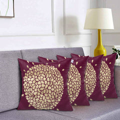 Heart Home Rangoli Print Soft Decorative Square Cushion Cover, Cushion Case for Sofa Couch Bed 16x16 Inch- Pack of 4 (Purple) 52HH3919