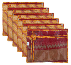 Heart Home Bandhani Print PVC Foldable Single Saree Cover|Clothes Storage For Saree, Lehenga, Suit With Transparent Pack of 6 (Yellow)
