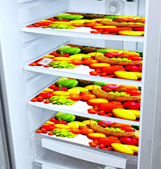 Kuber Industries Fruits Design 4 Pieces PVC Refrigerator/Fridge Multipurpose Drawer Mat Set (Red & White) CTKTC33646
