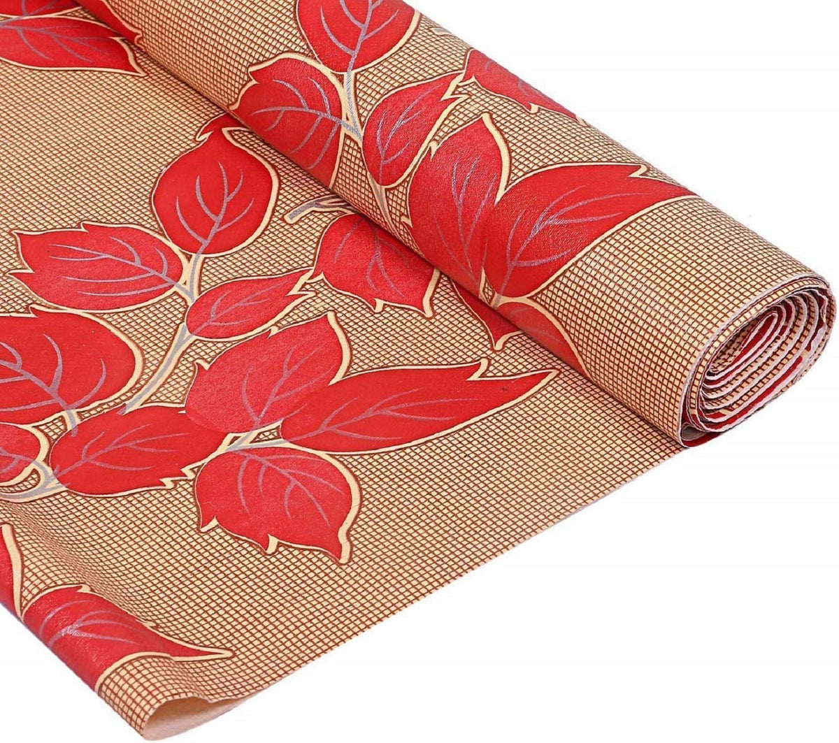 Kuber Industries Flower Design PVC Wardrobe Kitchen Drawer Cupboard Cabinet Shelf Mat, Shelf Liner 5 Mtr (Cream) - CTKTC040191, Standard