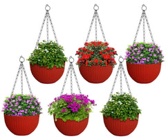 Heat Home Plastic Hanging Flower Pot for Balcony & Railing Set of 3 (Blue) (Red, Pack of 6)