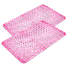 Kuber Industries Bath Mat | PVC Bathroom Mat | Shower Bath Mat | Transparent Round Check Floor Tub Mat | Foot Massager Mat | Anti-Skid Floor Mat | Shower Mat | Pack of 2 | Pink