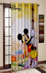 Kuber Industries Disney Mickey Print 2 Pieces Polyester Special Blackout Long Crush Eyelet Door Curtain 7 Feet (Yellow)-KUBMART04