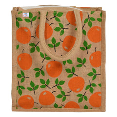 Heart Home Fruits Print Jute Reusable Eco-Friendly Hand Bag/Grocery Bag For Man, Woman With Handle Pack Of 2 (Orange) 54HH4363.