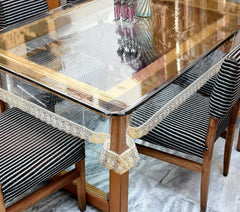Heart Home PVC 4 Seater Tranasparent Dining Table Cover, Protector with Gold Border, 45"x70" (Gold)-50HH01071