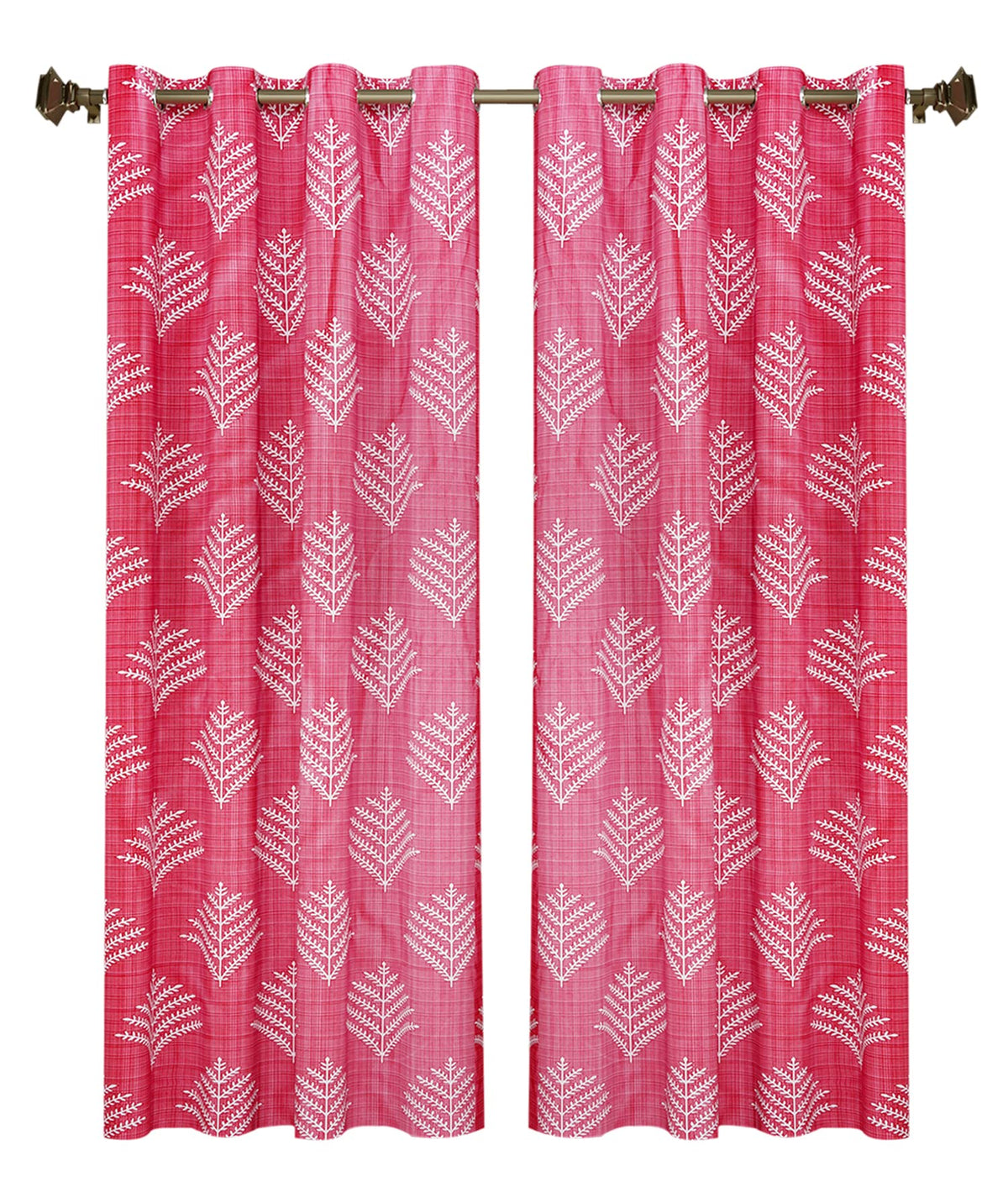 Kuber Industries Leaf Printed Home Décor Door Curtain with 8 Eyelet, 7 Feet- Pack of 2 (Pink)-HS43KUBMART25588, Standard