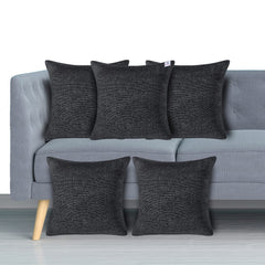 Heart Home Set of 5 Decorative Hand Made Jute Throw/Pillow Cushion Covers, 16x16 Inch (Black), Standard (HS_36_HEARTH018304)