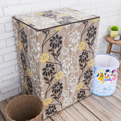Heart Home Washing Machine Cover | Golden Flower Print Washing Machine Cover | Knitting Polyester | Top Load Semi-Automatic Washing Machine Cover | Brown