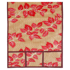 Kuber Industries Leaf Print PVC Fridge Top Cover with 6 Utility Side Pockets (Red)