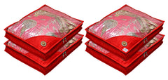 Heart Home Non Woven 3" inch Foldable, Lightweigth Saree Cover/Clothes Organiser For Wardrobe With Transparent Top- Pack of 4 (Red)-HS_38_HEARTH21627