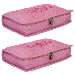 Kuber Industries Embroidery Design 2 Pieces Satin Jewellery Pouch Cum Makeup Kit (Pink)-KUBMART02523