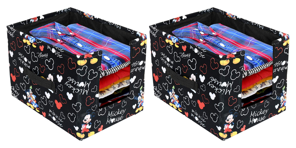 Kuber Industries Disney Mickey Print Non-Woven 2 Pieces Shirt Stacker Closet Organizer - Shirts and Clothing Organizer With Handle (Black)-KUBMART16070